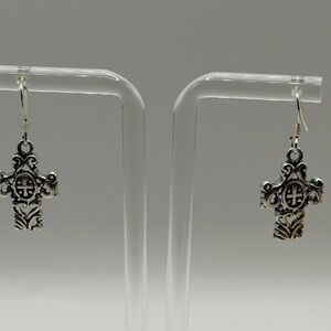 NEW Sterling Silver 925 Cross Filigree Hook Earrings